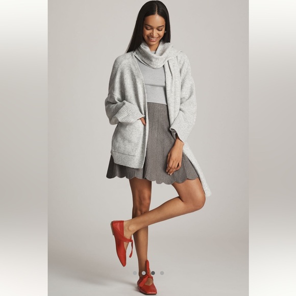 NWT Anthropologie Cardigan Sweater with Scarf Grey - Picture 2 of 4